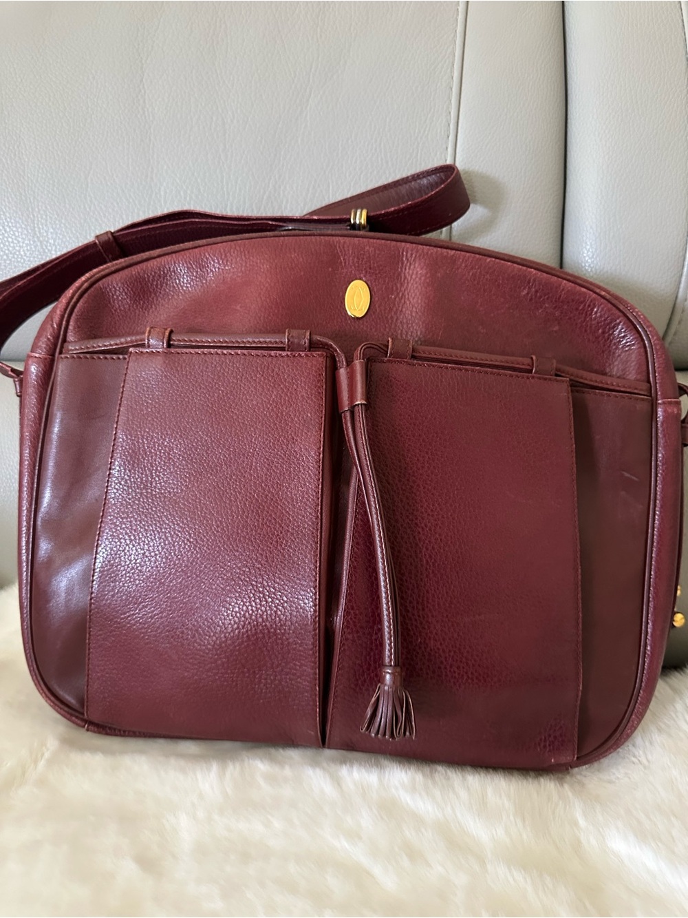 Cartier Wine Red Leather Crossbody with Front Tassel